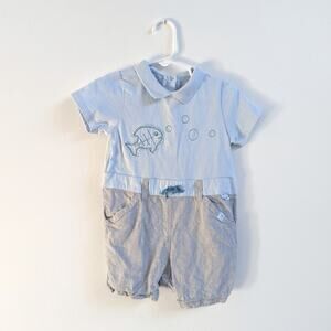 Marese French Romper Outfit Baby Boys Sz 12m Summer Blue Preppy Euro Fishing
